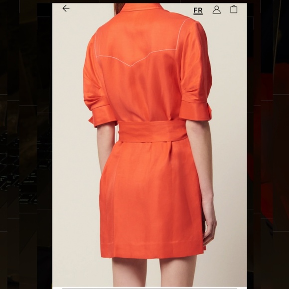 SANDRO EUC Asymmetric Button Mini Dress w/Waist Tie in Red Size FR 34/US 2 - Picture 2 of 5